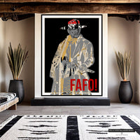 Contemporary western decor art featuring a cowboy and rifle in neutral and red tones