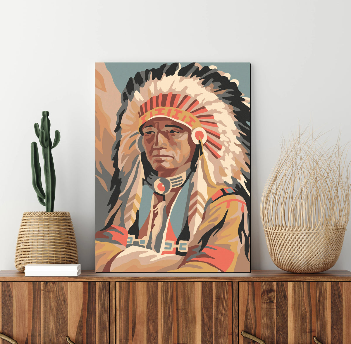 Painted Chief Canvas Art Western Wall Decor with bold and neutral colors.