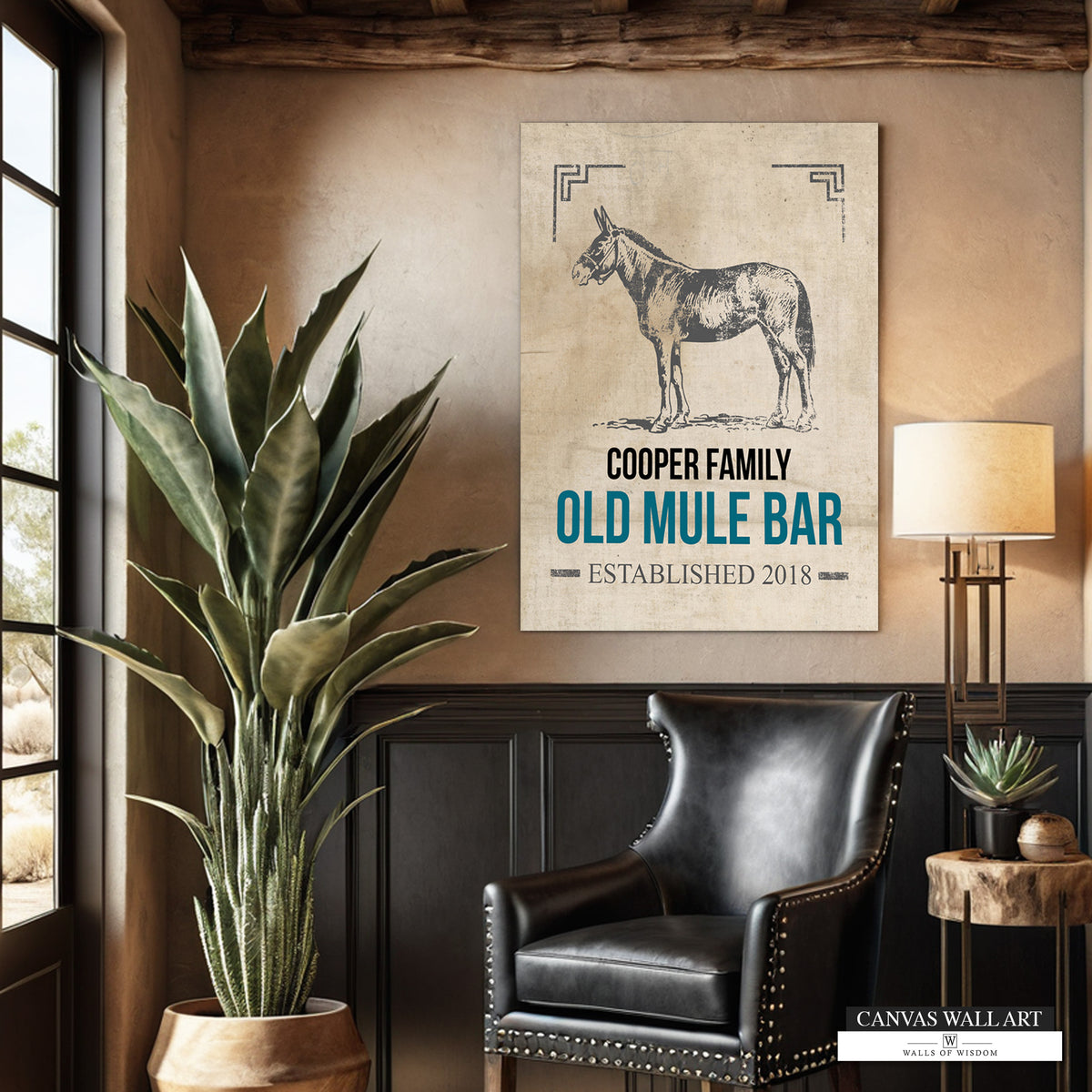 Custom Bar Sign with Mule and Vintage Paper Background  Decorative Bar Sign Western decor