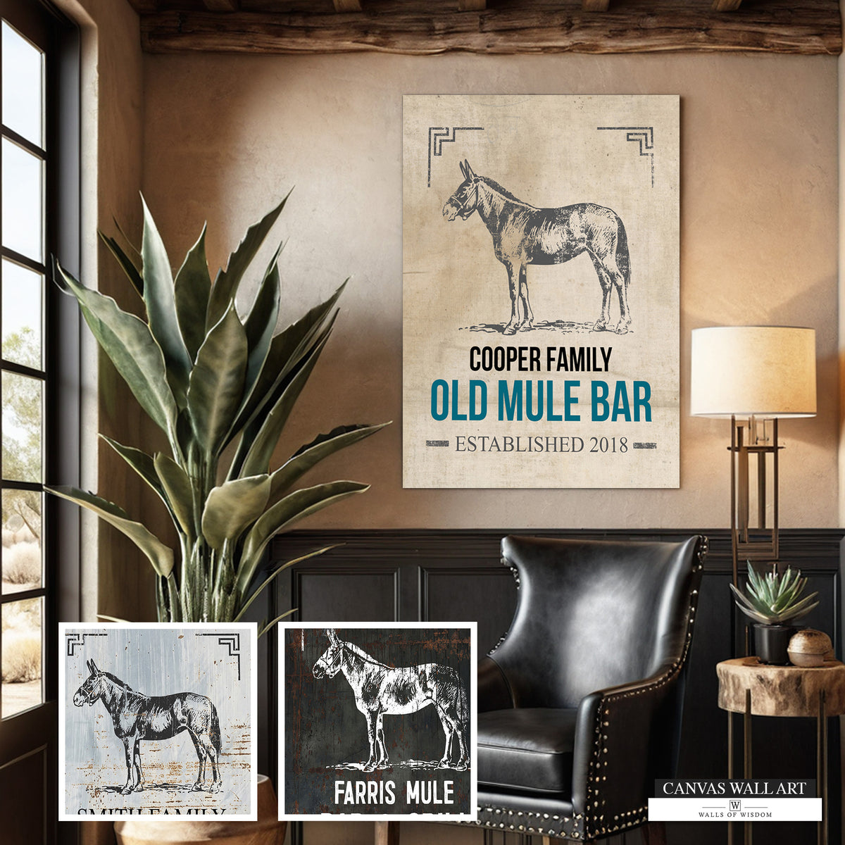 Custom Bar Sign with Mule and Vintage Paper Background