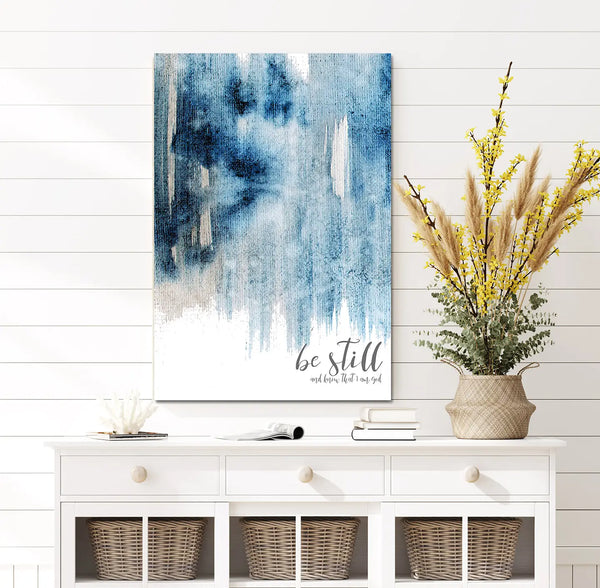 BLue Watercolor Be Still and Know Christian Wall Art