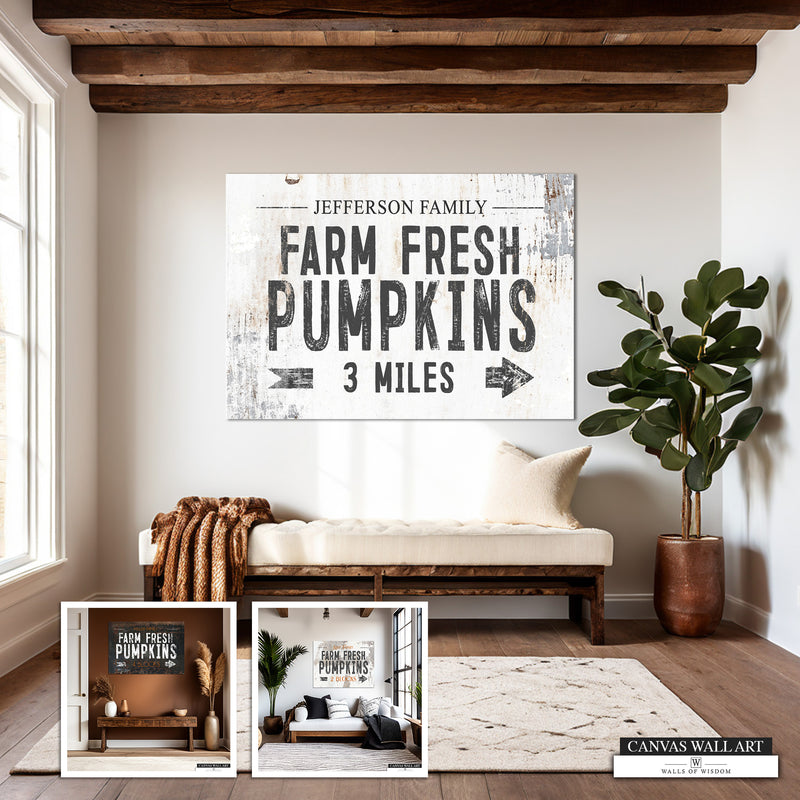 Personalized Farm Fresh Pumpkins Decorative Sign with Rusty White Metal Canvas