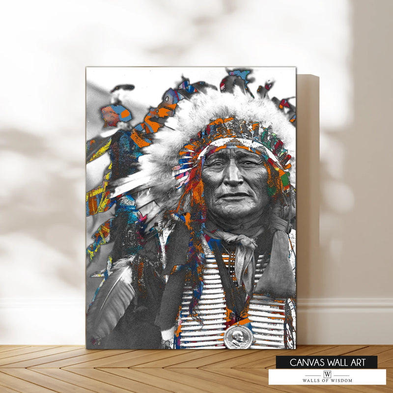 Vintage Native American canvas print with modern Western styling, perfect for rustic and contemporary interiors.