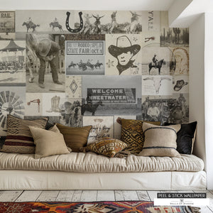 Peel and stick cowboy wall mural for ranch-style interior design