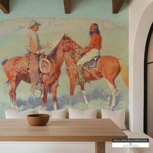 Frederic Remington’s Casuals on the Range cowboy mural for western decor