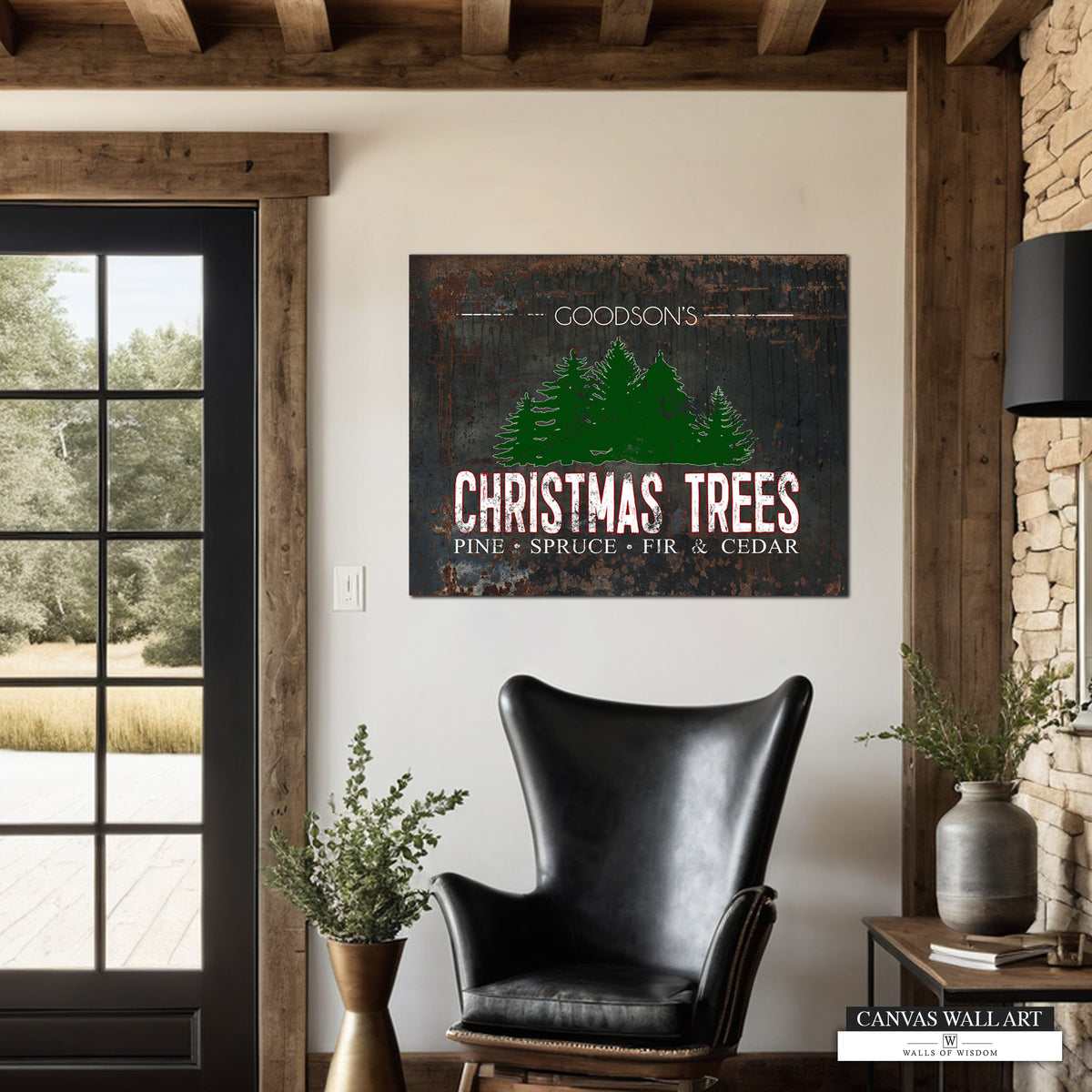 Christmas Tree Farm Decorative Sign - Custom Last Name Vintage-Style Holiday Decor