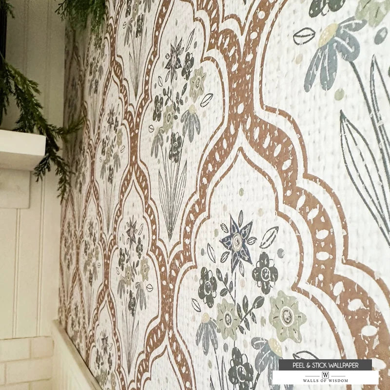 Heirloom Blooms Peel and Stick Wallpaper - Vintage Floral Lattice Design