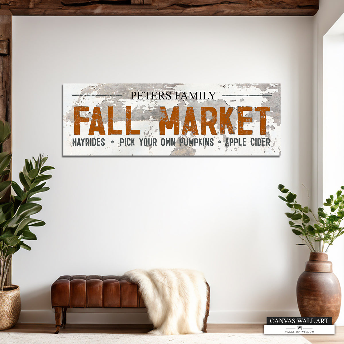 Chippy White and Grey Fall Market Canvas Sign with Hand-Painted Look