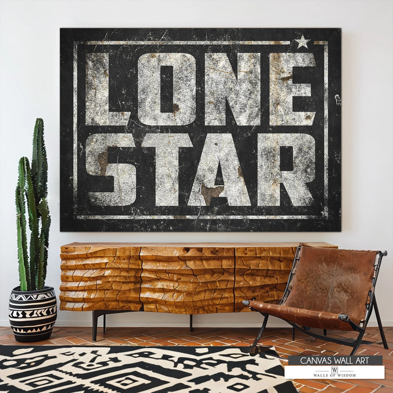 Texas Style wall art. Lone Star State western art in rustic black and white.