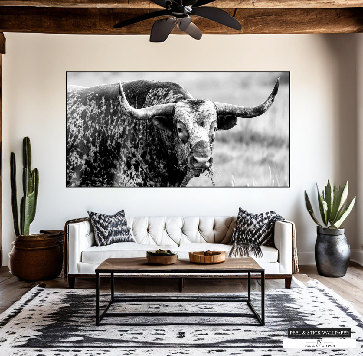 Western Longhorn Wallpaper - Texas Longhorn Wall Art Mural Peel and Stick