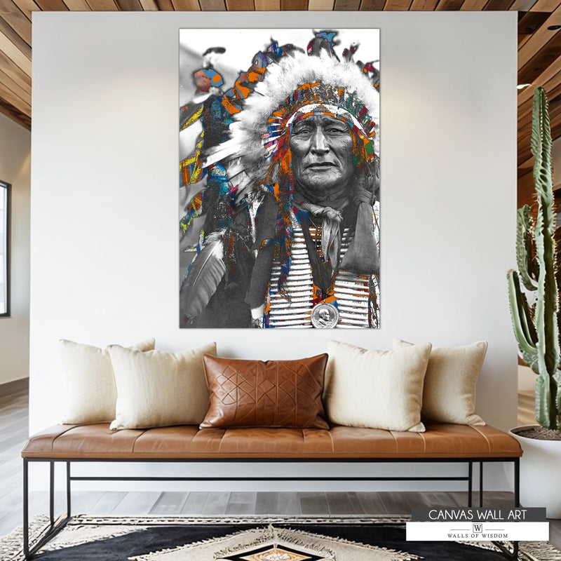 Iron Shell Western canvas featuring a modern cowboy aesthetic with a black and white historic portrait enhanced by contemporary tones.