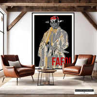 Large wall art of a modern cowboy with a rifle for bar decor