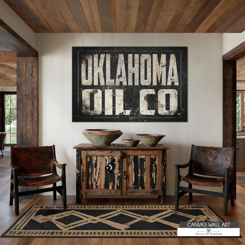 Industrial Western oilfield wall art with rustic typography, perfect for oil workers and roughneck decor.