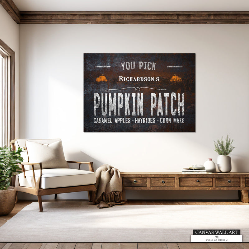 You Pick Pumpkin Patch Decorative Sign - Custom Last Name Vintage-Style Fall Cottage Decor