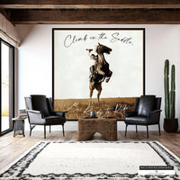 Vintage photo mural of a bucking horse and cowboy with inspirational quote