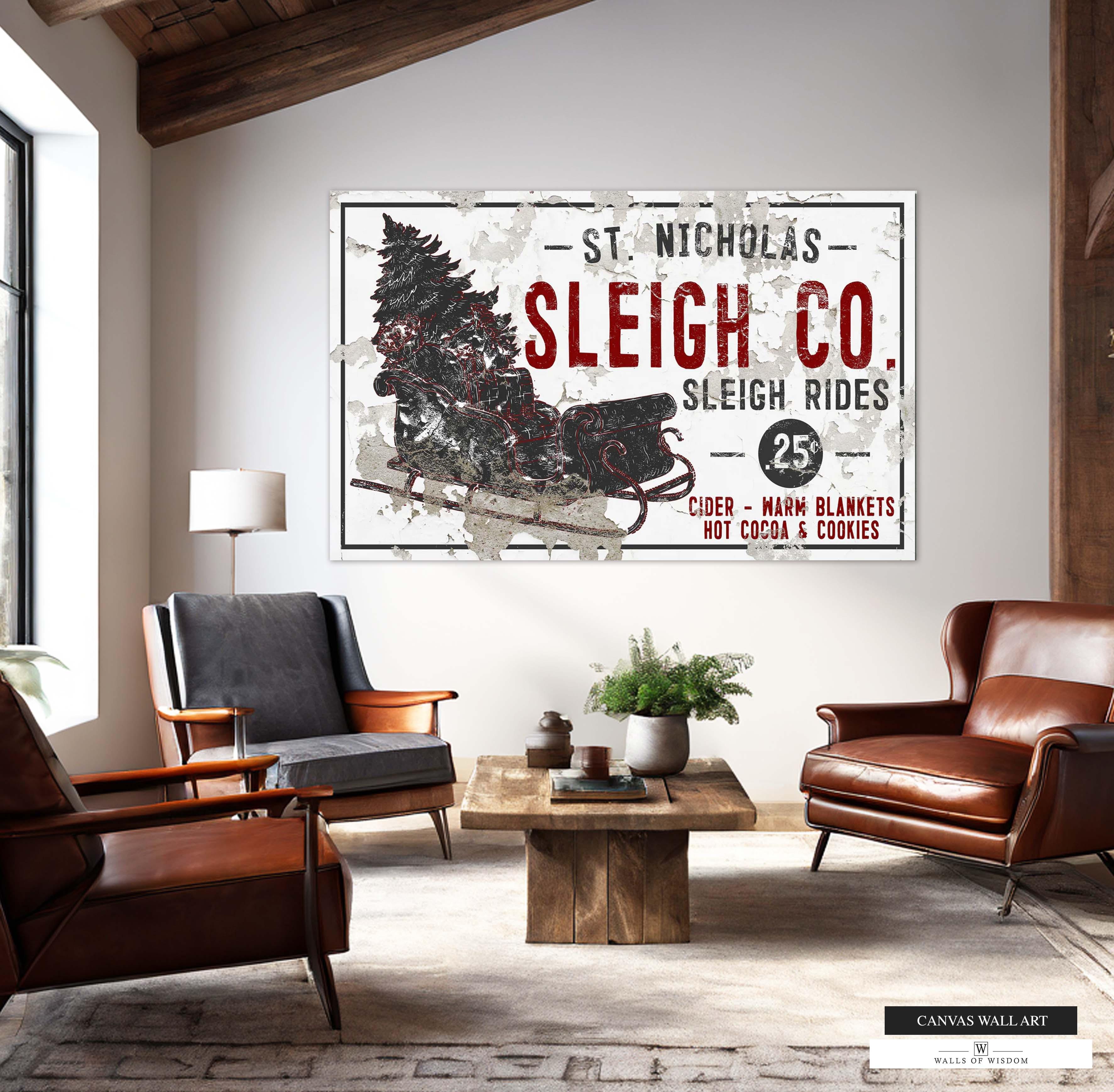 Sold Sleigh Rides Sign Rustic Farmhouse Wall Decor Trees For Sale Industrial Vintage Christmas Wall Art Modern Print Large Holiday Canvas Print