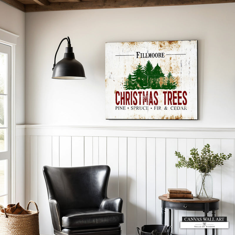 Christmas Tree Farm Decorative Sign - Custom Last Name Vintage-Style Holiday Decor