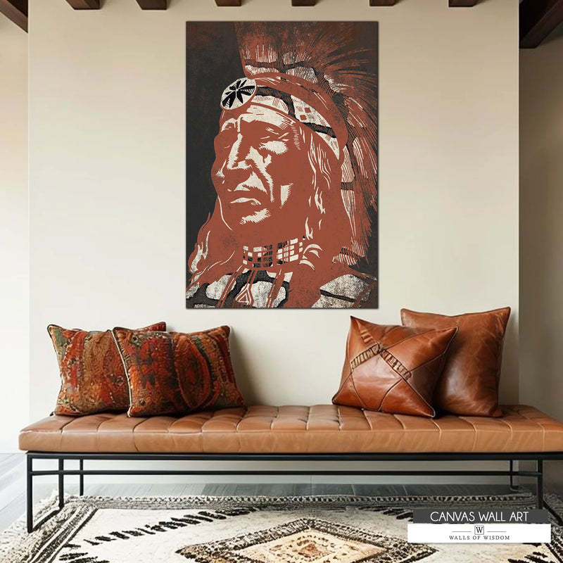 Modern Western Native American art on canvas, capturing strength, heritage, and timeless cultural symbolism.