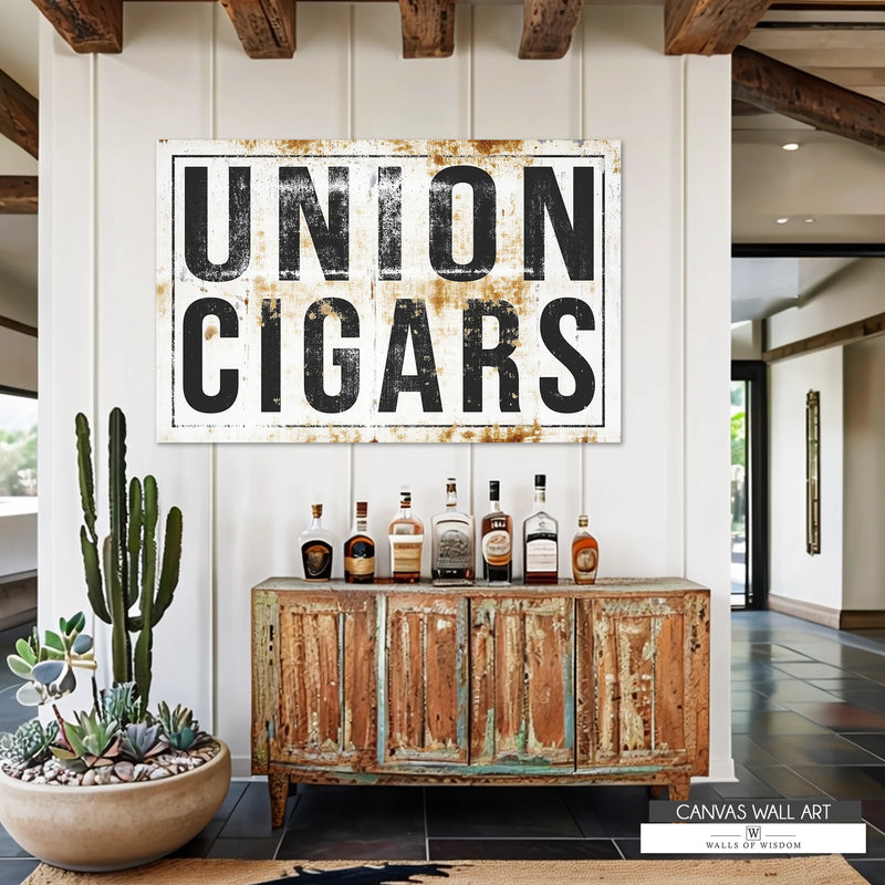 Western-inspired cigar lounge canvas sign with a nostalgic, masculine appeal, perfect for bar decor.