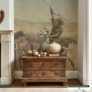 High-End Western Lux 'Heading a Stampede' Statement Piece in Earthy Neutrals.