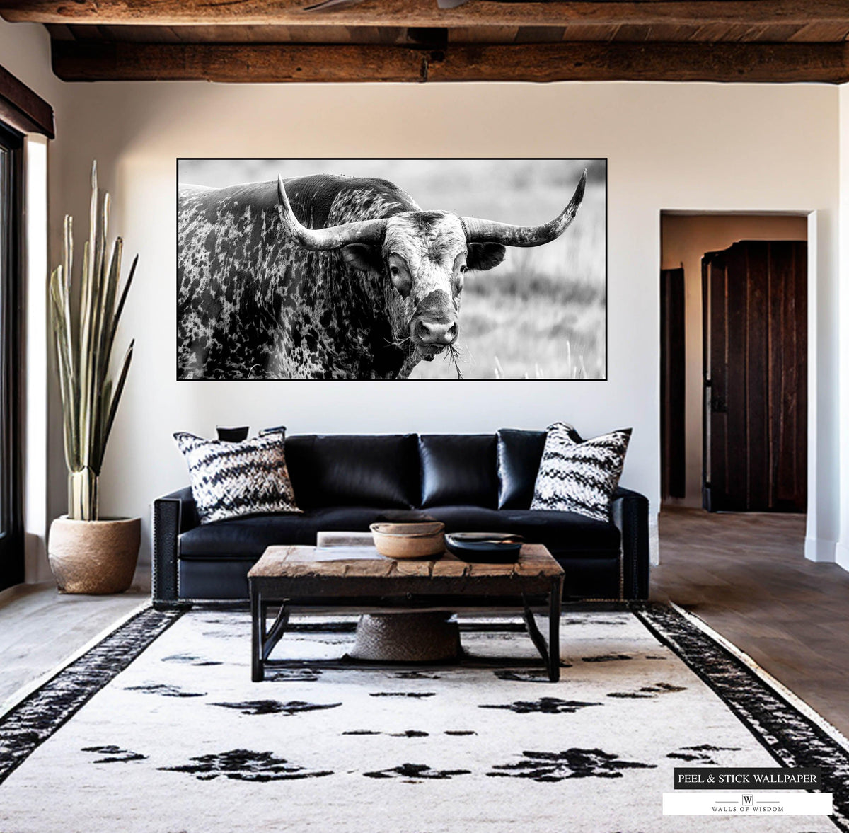 Western longhorn wall mural for living room decor