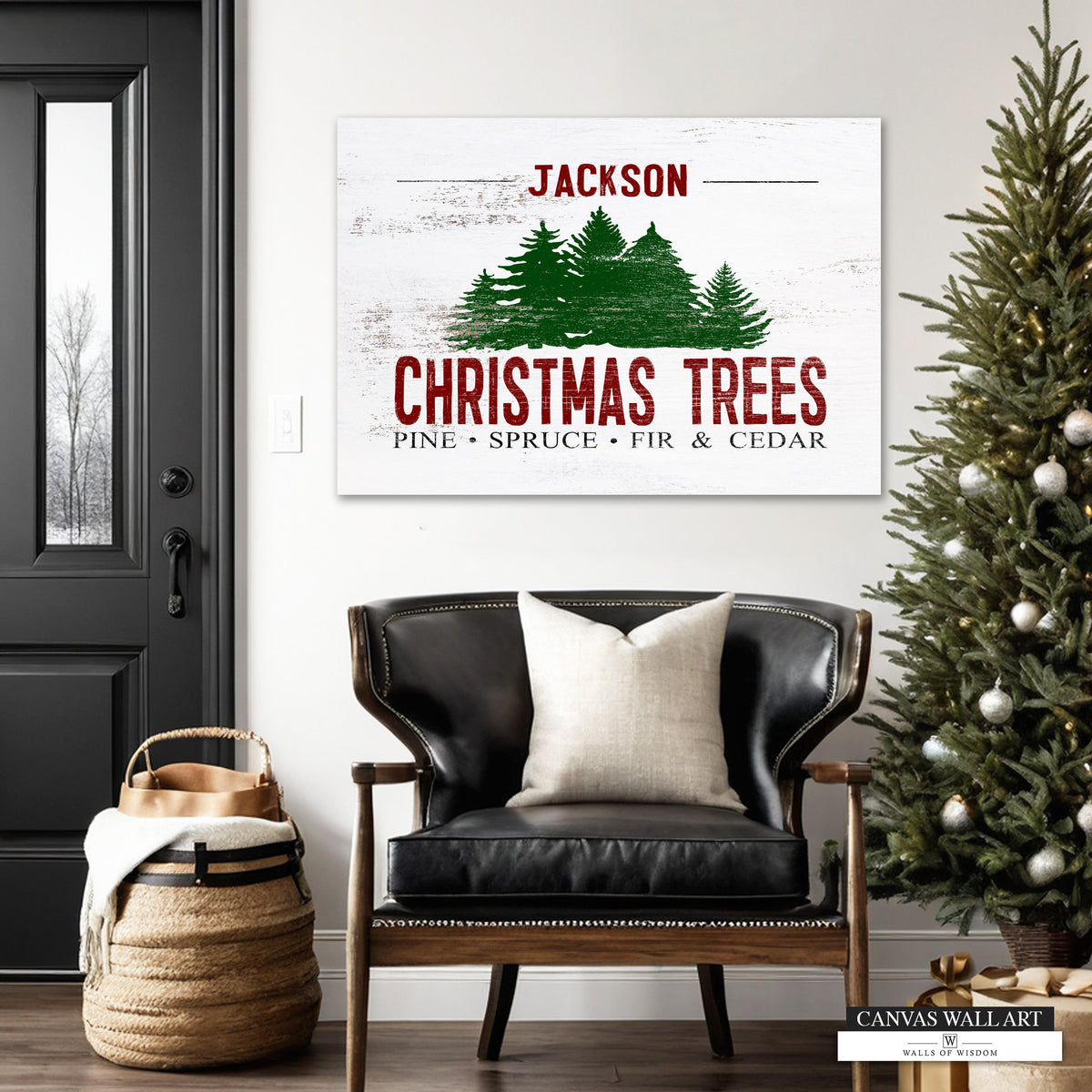 Christmas Tree Farm Decorative Sign - Custom Last Name Vintage-Style Holiday Decor