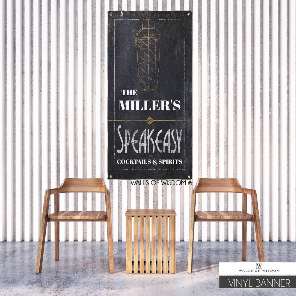 Prohibition Bar and Lounge Personalized Sign Speakeasy Personalized Name  Art Rustic Custom Wall Modern Farmhouse Canvas or Outdoor Metal 