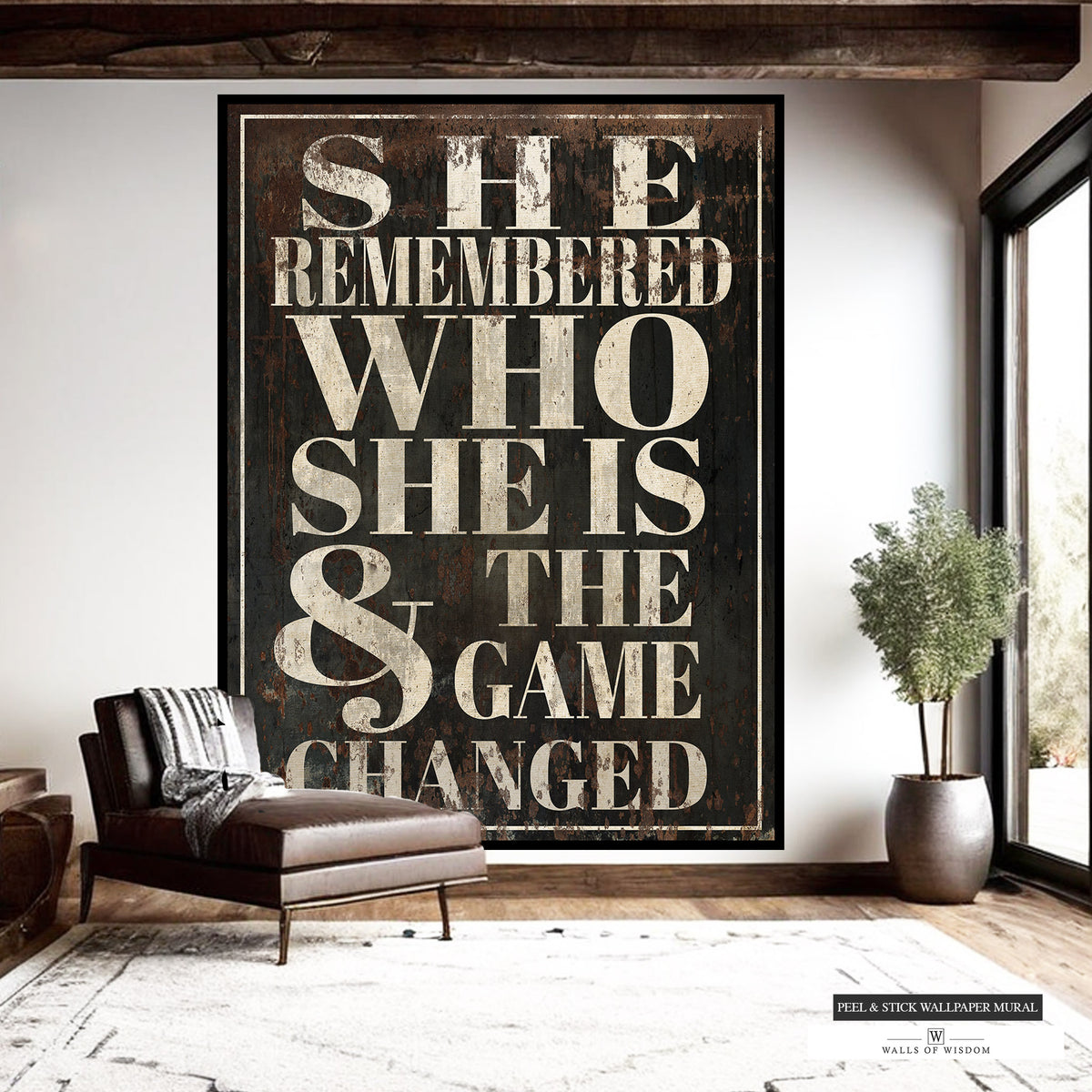 She Remembered and the Game Changed large wall art in neutral tones.