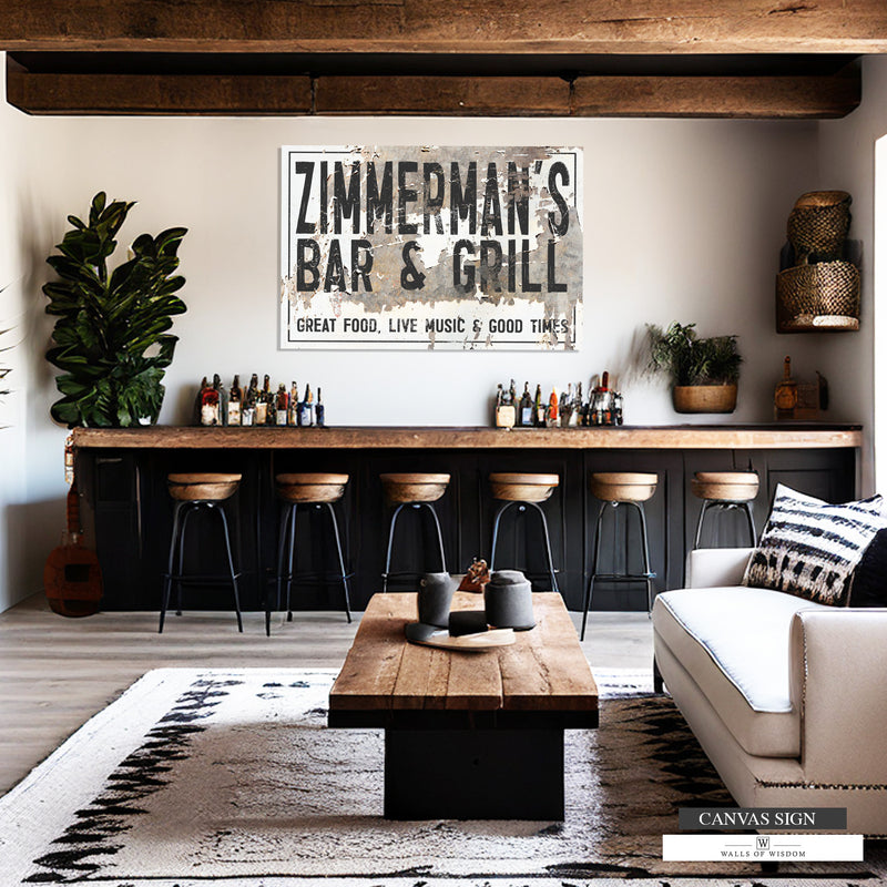 Personalized Vintage Bar Sign Canvas Art - Personalized Farmhouse Decor Wall Art