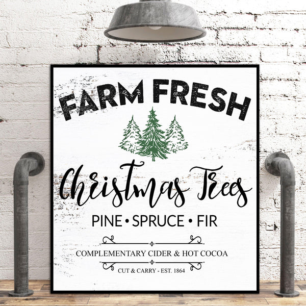 Vintage Christmas Wall Art - Farm Fresh Trees Sign 