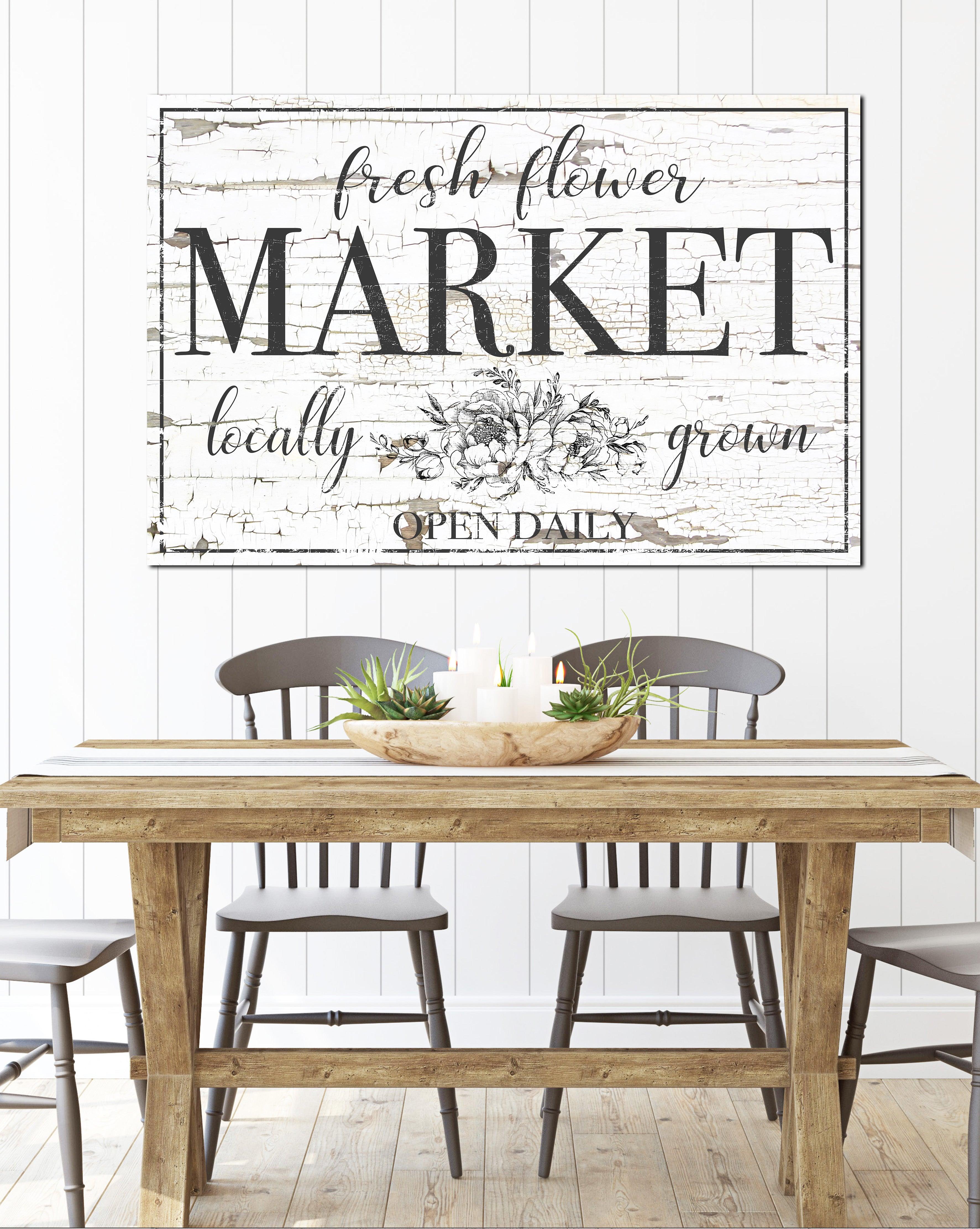 Flower Market Sign | Fresh Market Sign | Modern Farmhouse Signs | Extra Large Canvas Wall Art | Vintage Farm Sign | Rustic shops Home Decor -FM04